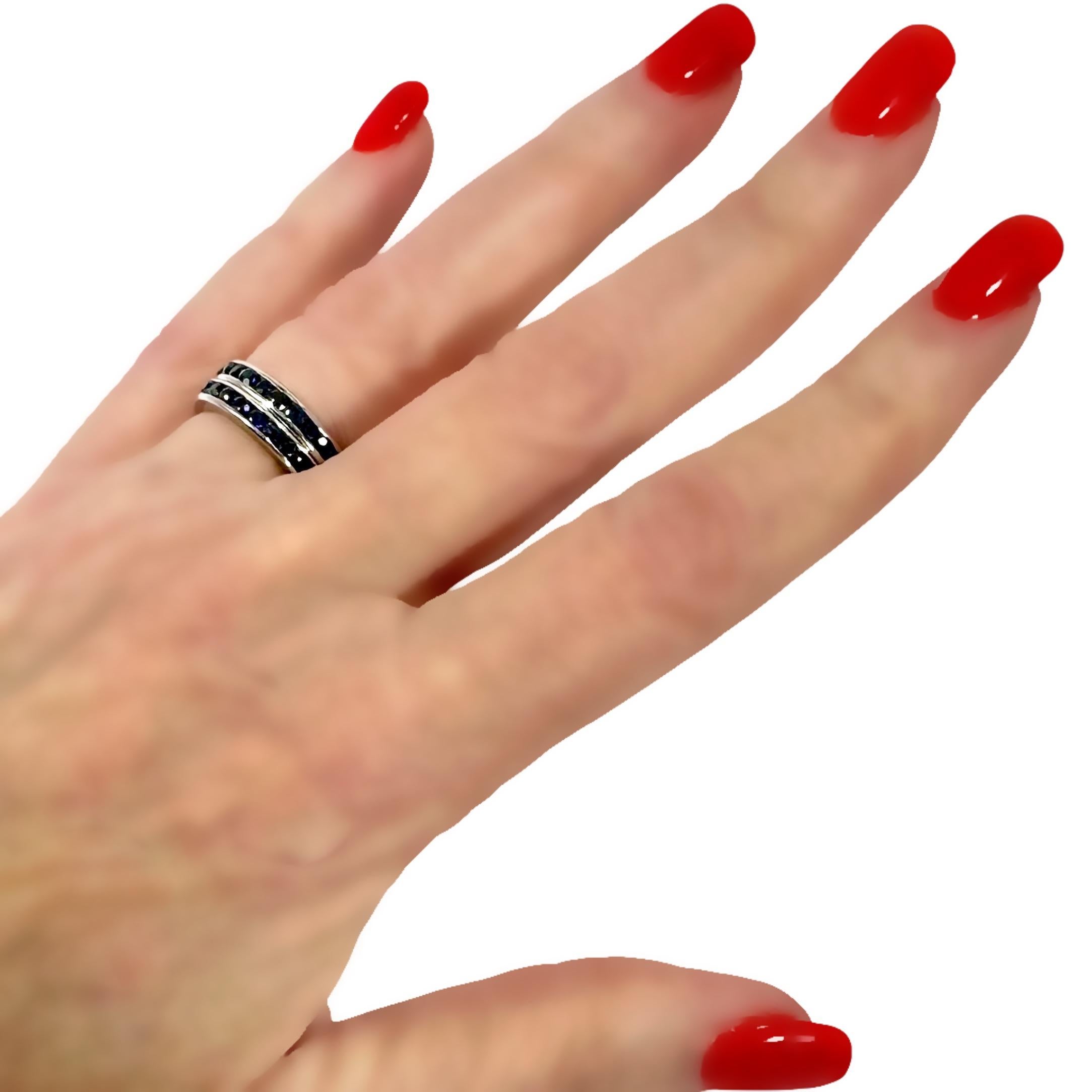 Pair of Vintage 18K White Gold Sapphire Eternity bands For Sale 3