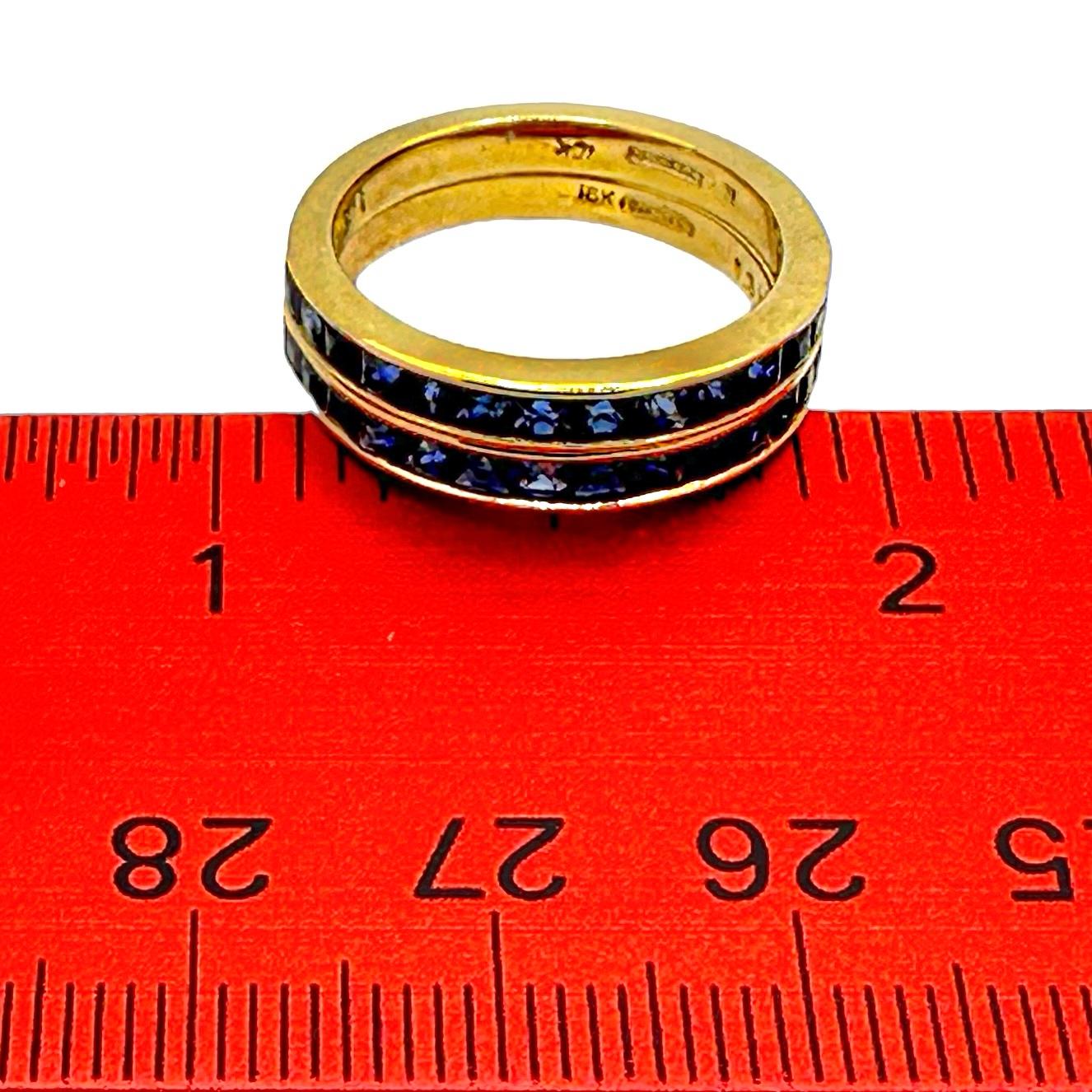 Pair of Vintage 18k Yellow Gold Bands With Square Cut Sapphires Across The Top For Sale 5