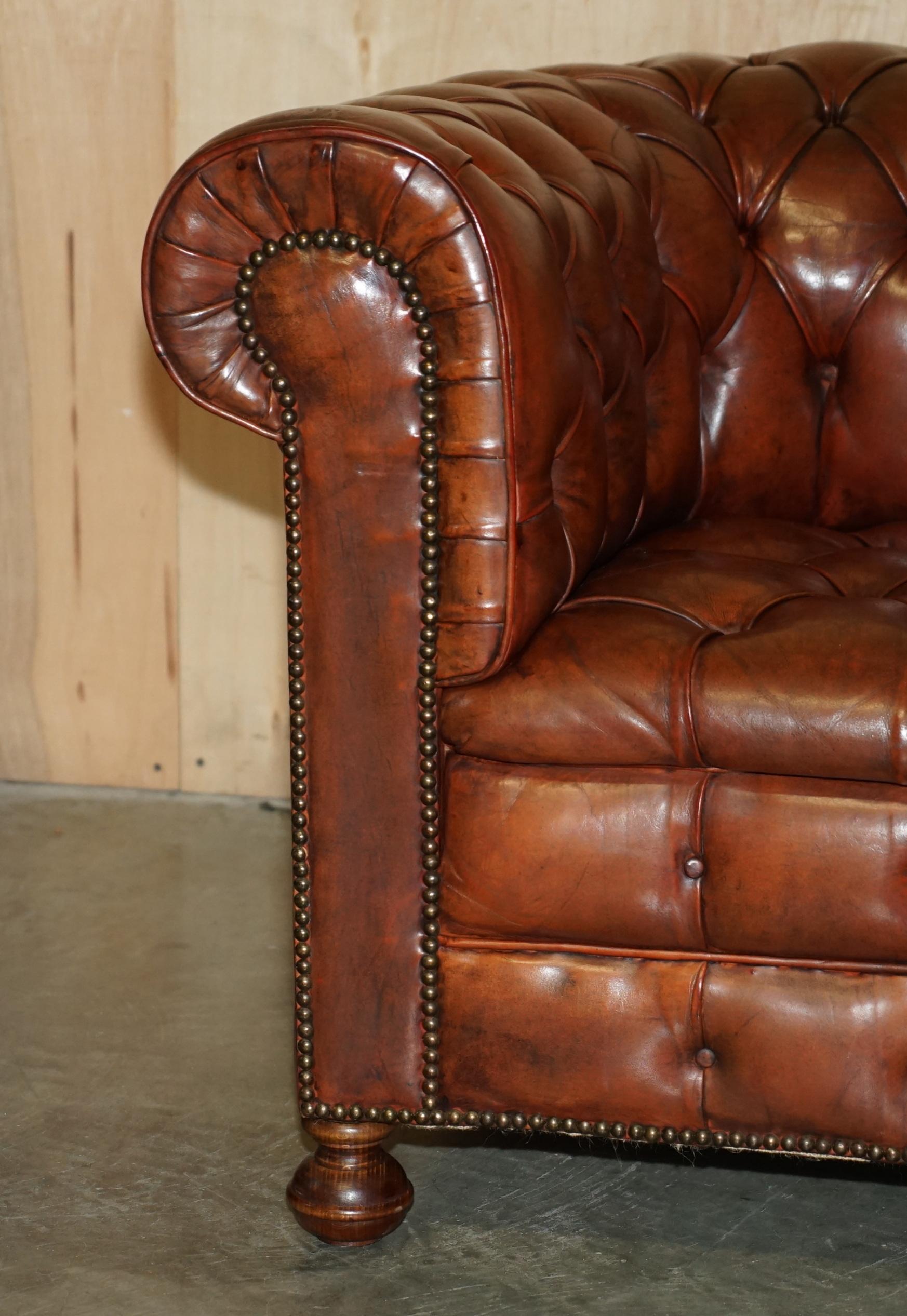 Early 20th Century PAIR OF VINTAGE 1920 FULLY COIL SPRUNG BROWN LEATHER CHESTERFIELD CLUB ARMCHAIRs For Sale