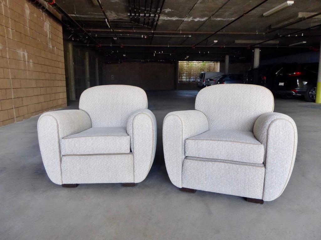 Fabric Pair of Vintage 1930s French Art Moderne Club Chairs