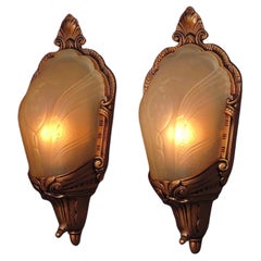 Pair of Vintage 1930s Slip Shade Covered Bulb Wall Sconce Lights