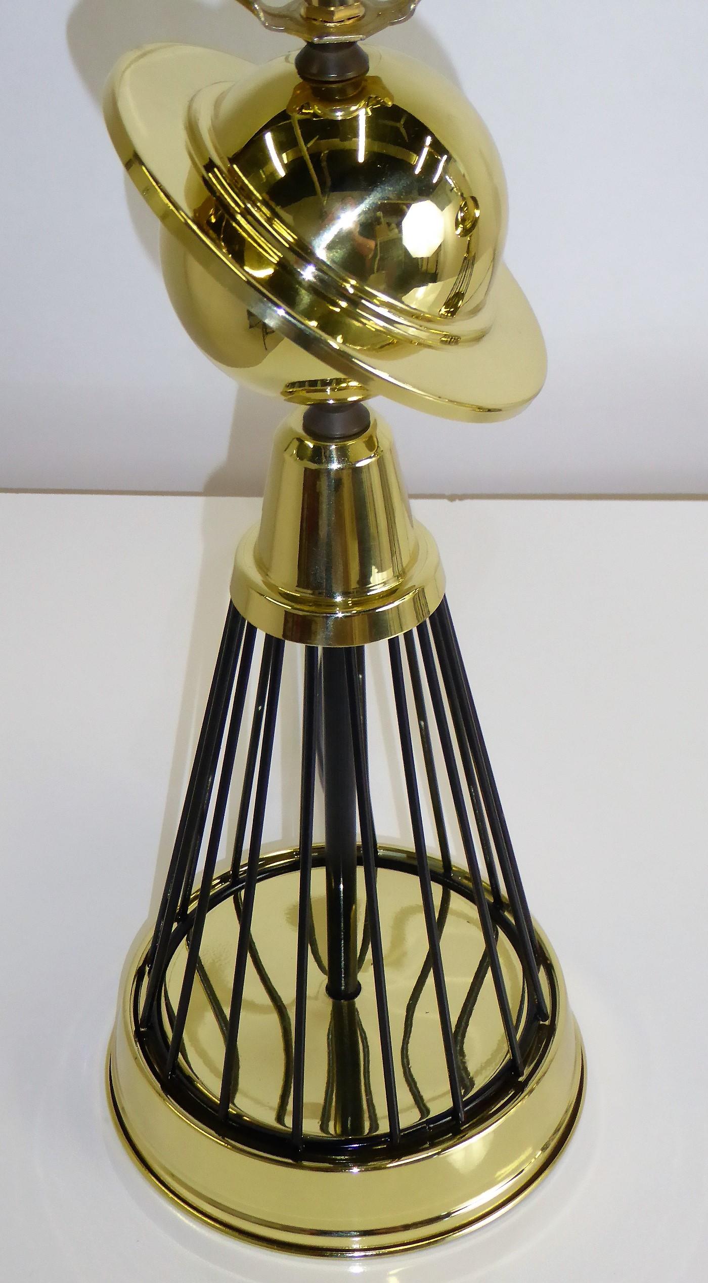 Mid-20th Century Pair of Vintage 1940s Brass and Wire Saturn Table Lamps