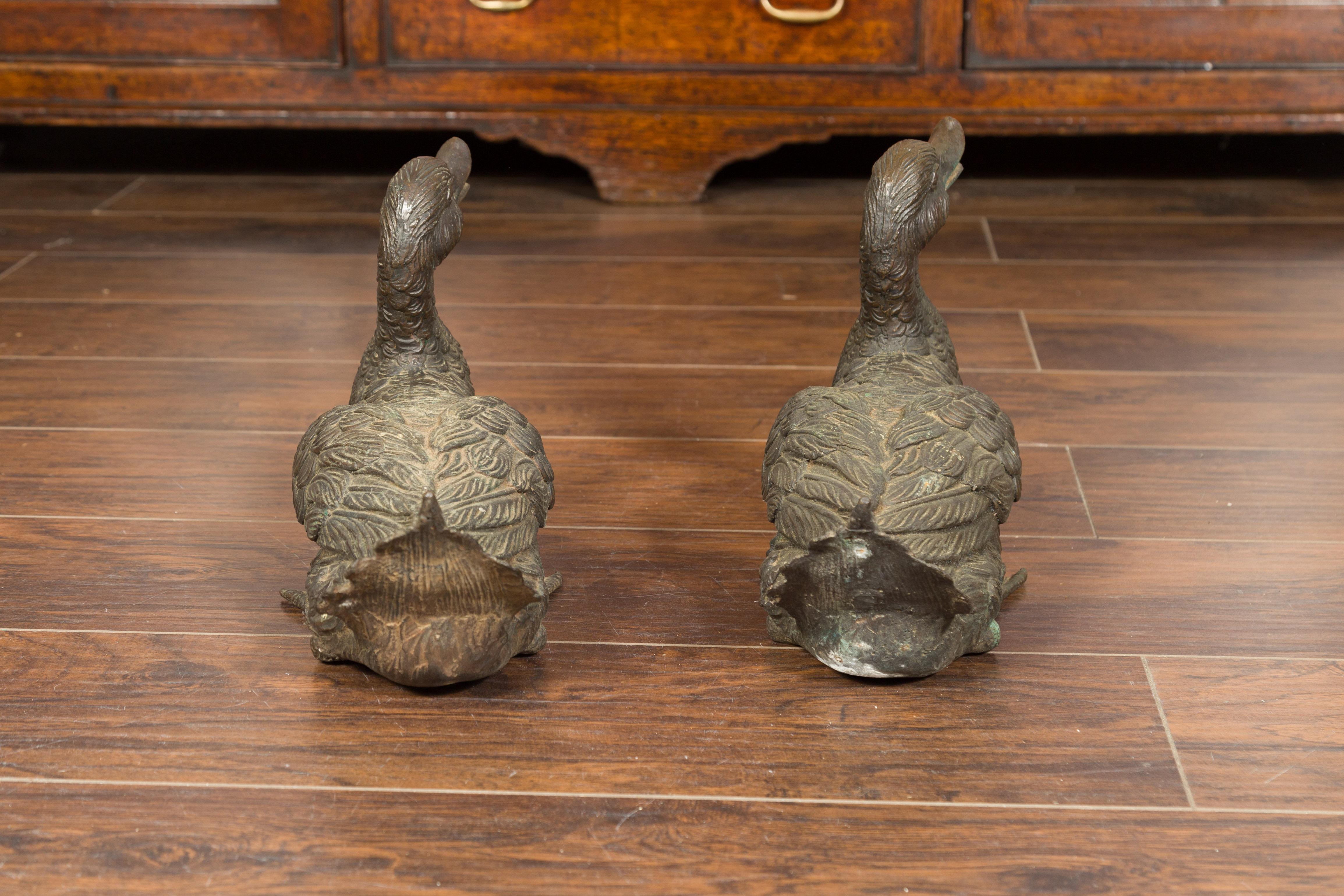 Pair of Vintage 1940s Bronze Swimming and Quacking Ducks For Sale 5