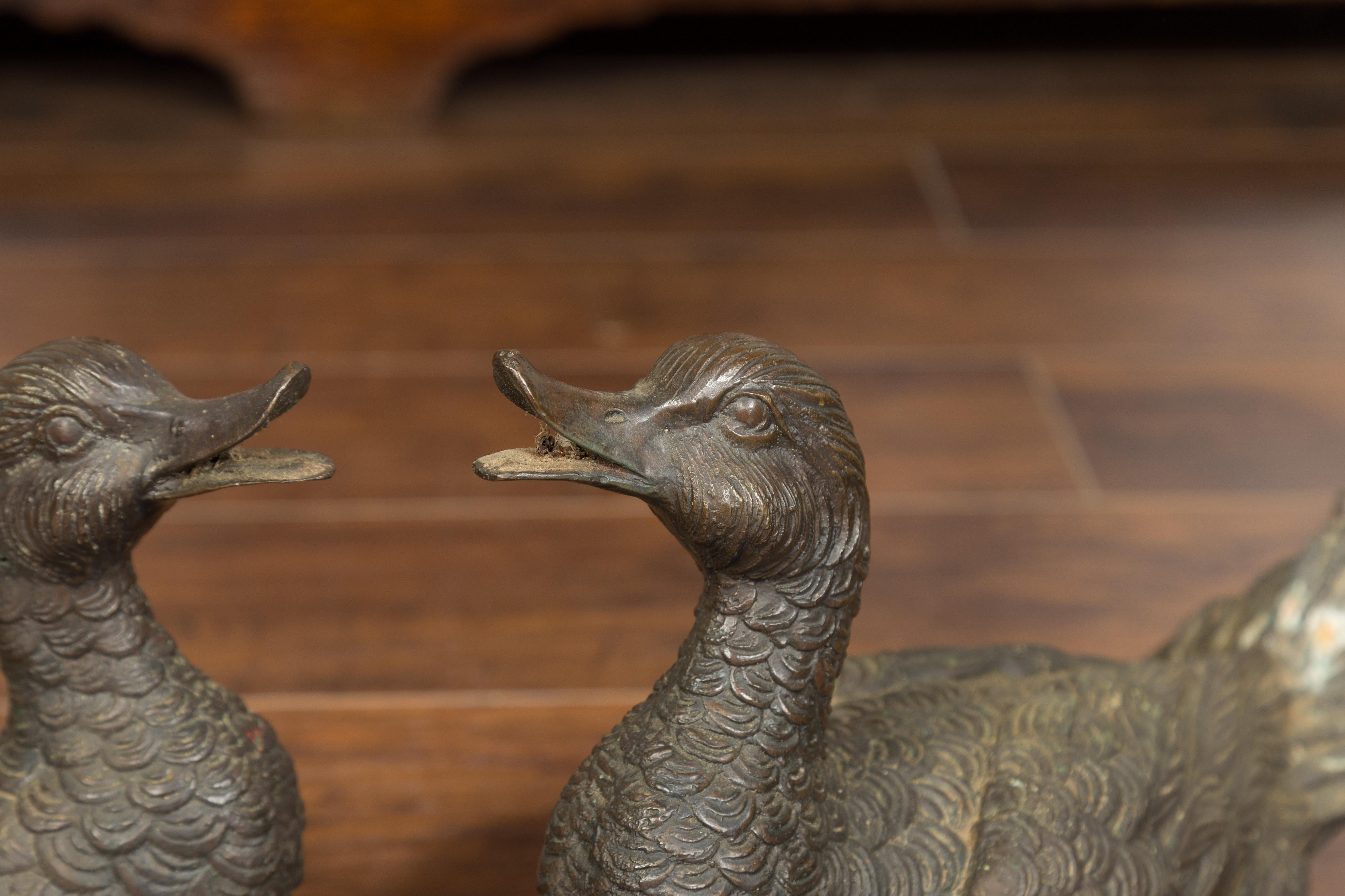 Pair of Vintage 1940s Bronze Swimming and Quacking Ducks In Good Condition For Sale In Atlanta, GA