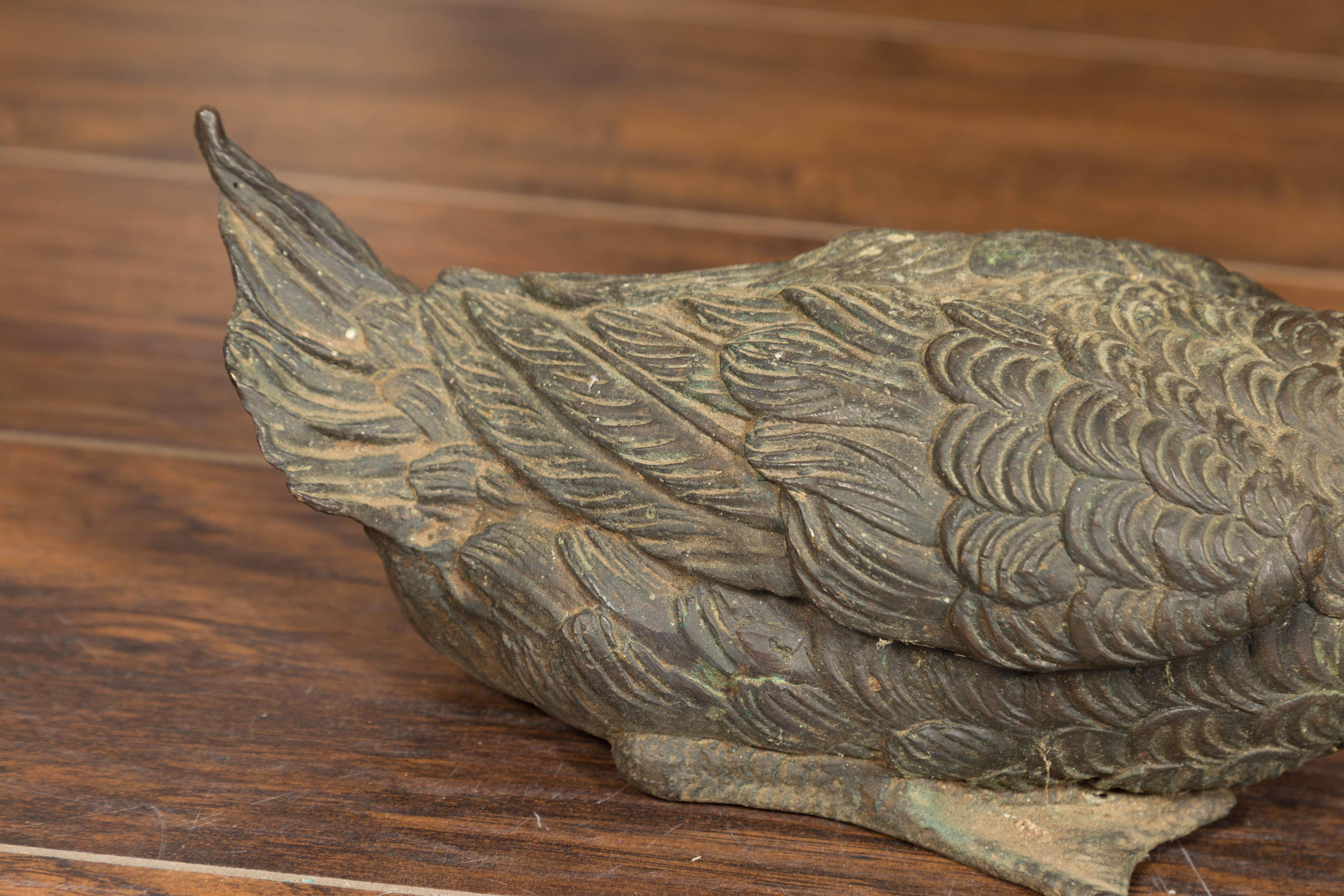 Pair of Vintage 1940s Bronze Swimming and Quacking Ducks For Sale 1