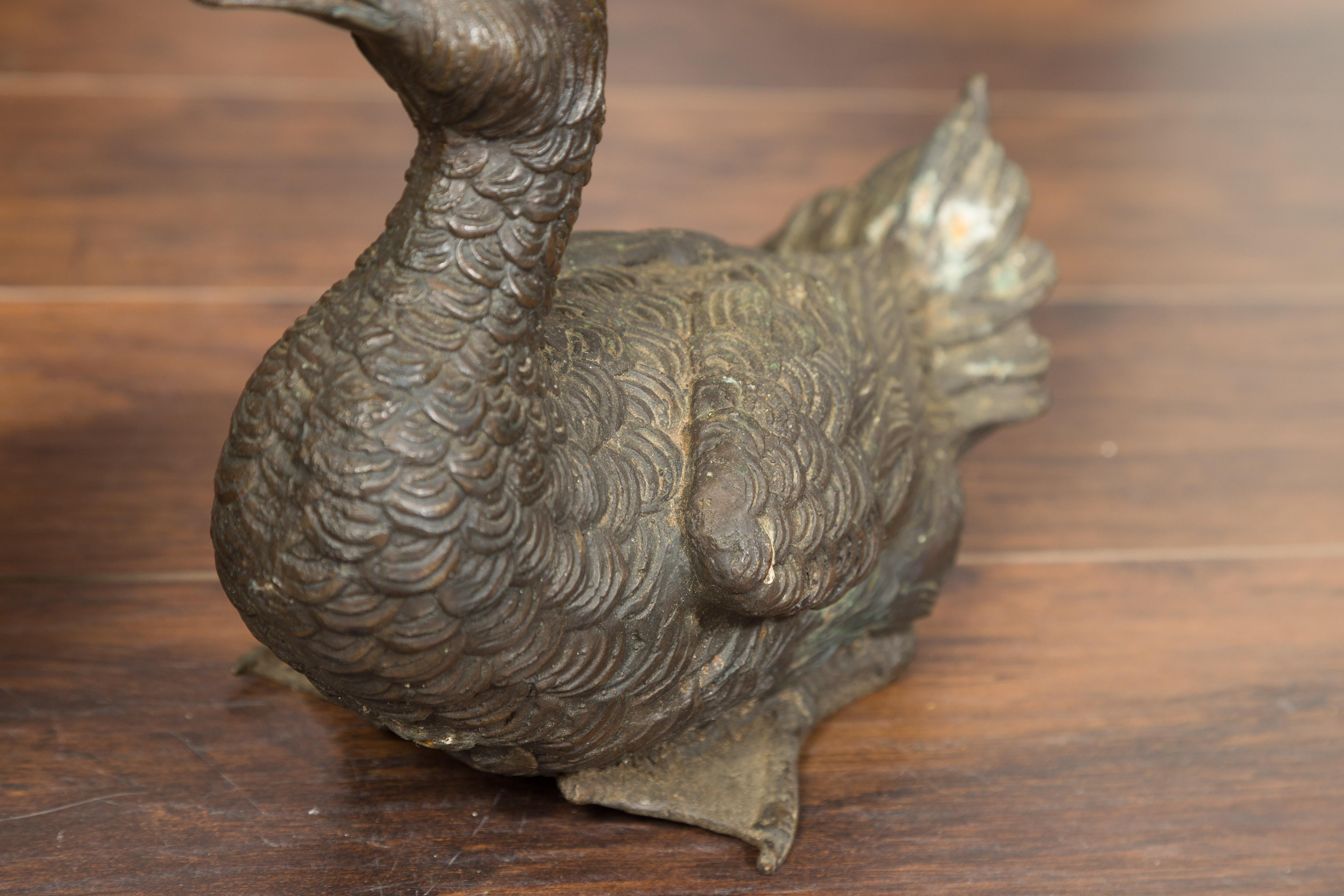 Pair of Vintage 1940s Bronze Swimming and Quacking Ducks For Sale 2