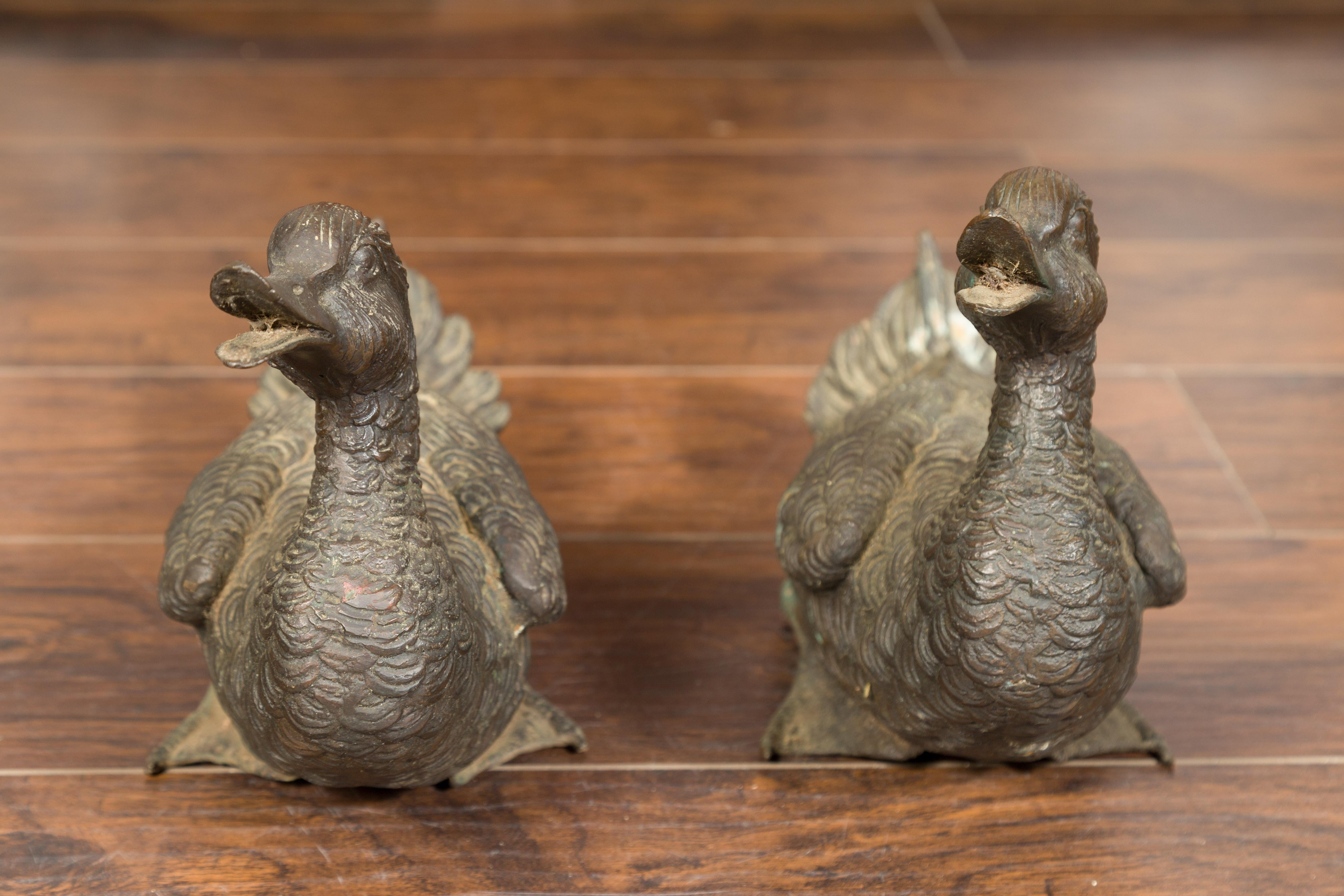 Pair of Vintage 1940s Bronze Swimming and Quacking Ducks For Sale 3