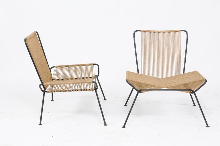 Pair Of Vintage 1950s Allan Gould Style Butterfly Shaped String And Iron Chairs At 1stdibs
