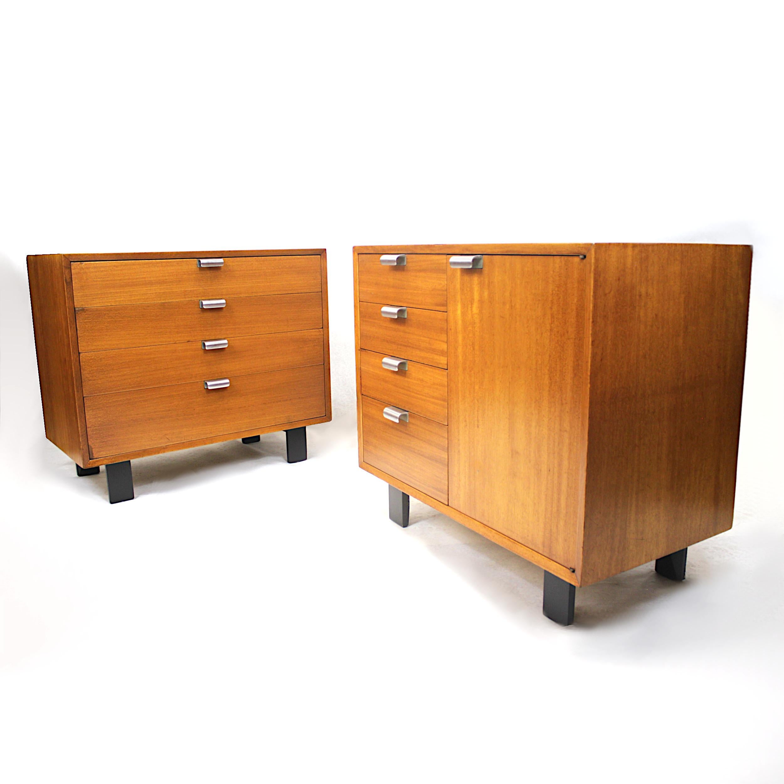 This is a wonderful pair of 1950s Mid-Century Modern cabinets designed by George Nelson for Herman Miller as part of the Basic Cabinet Series (BCS). These beauties are fresh off a full face-lift that has melted the years away while retaining some of