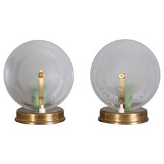 Paire de lampes de table vintage des années 1950 en laiton et verre, design italien