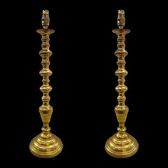 Pair of Vintage 1950's Brass Candlestick Table Lamps