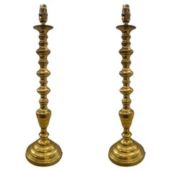 Pair of Retro 1950's Brass Candlestick Table Lamps