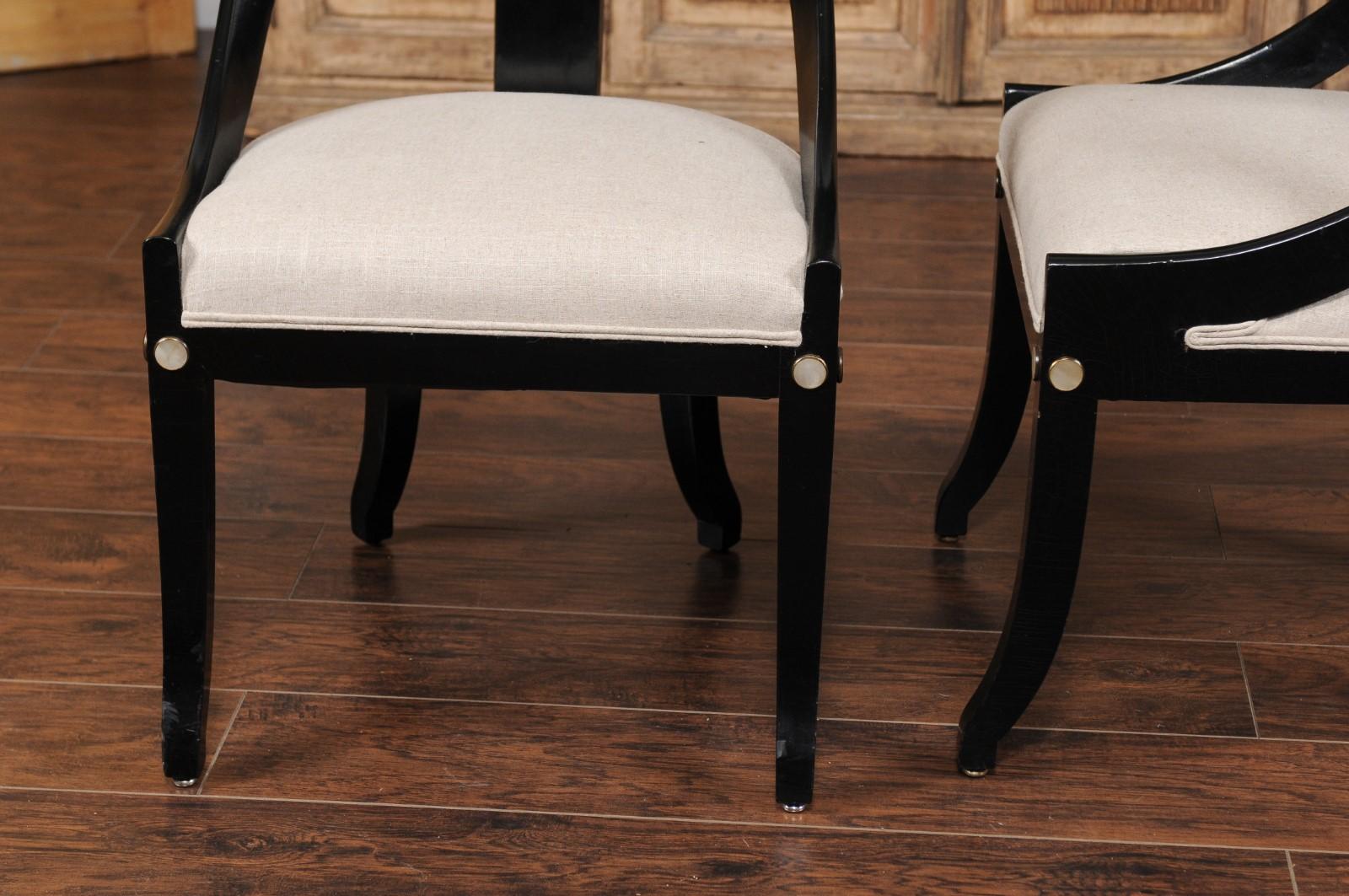 Pair of Vintage 1950s Ebonized Wood Spoon Back Chairs with Mother-of-pearl Inlay 2