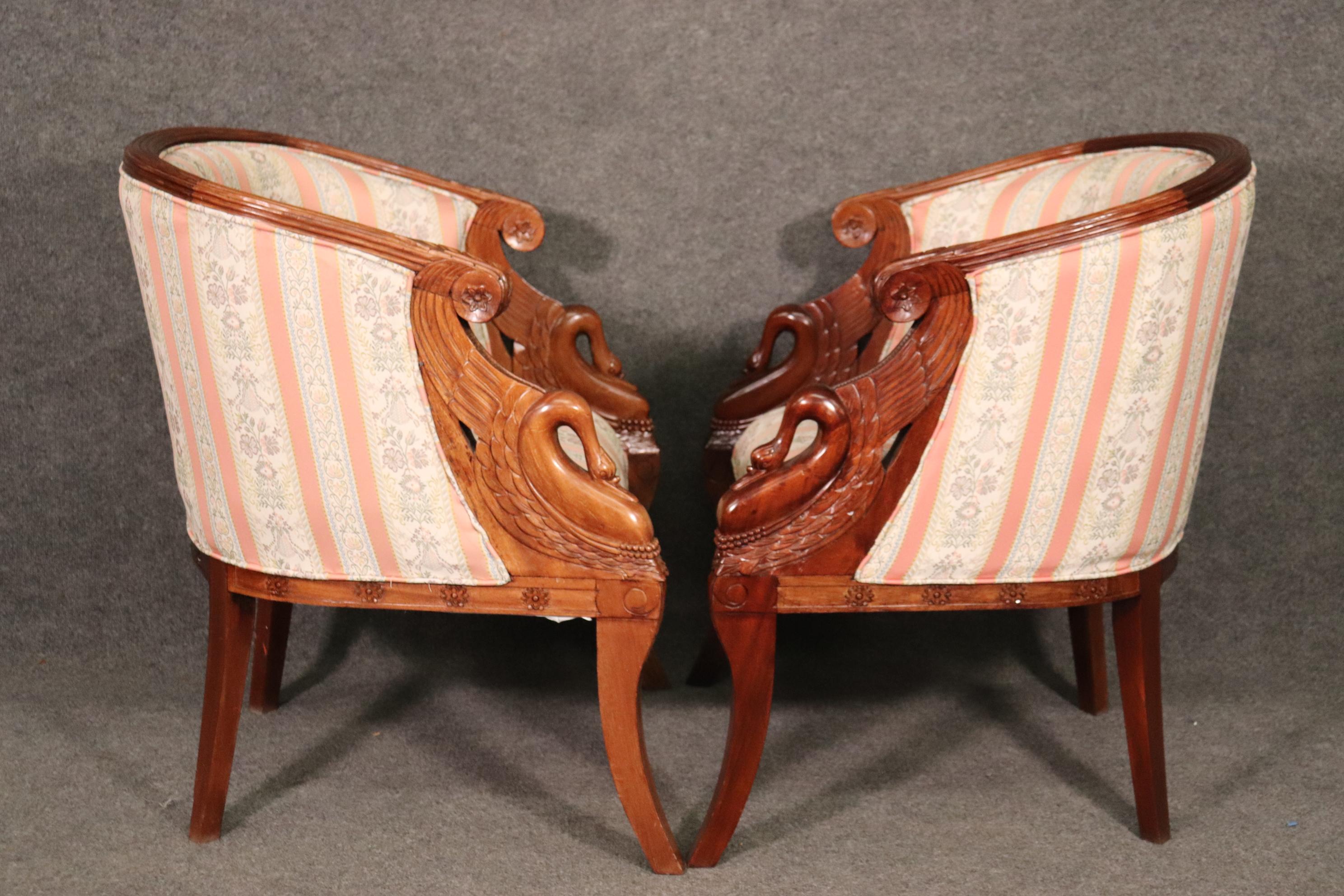 High Victorian Pair of Vintage 1950s era Victorian Style Carved Swan Chairs