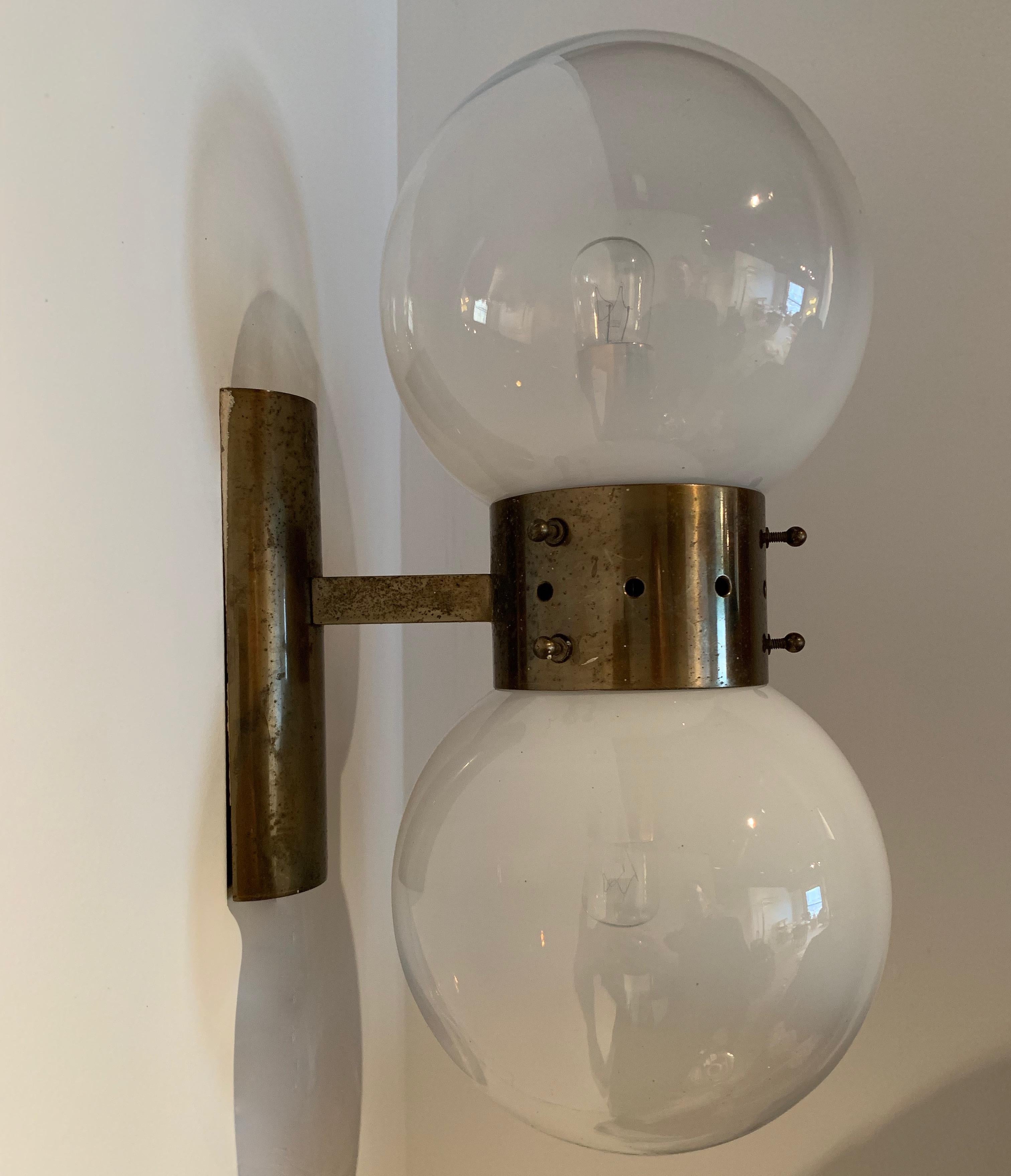 Italian Pair of Vintage 1950s Murano Glass Orb Wall Sconces