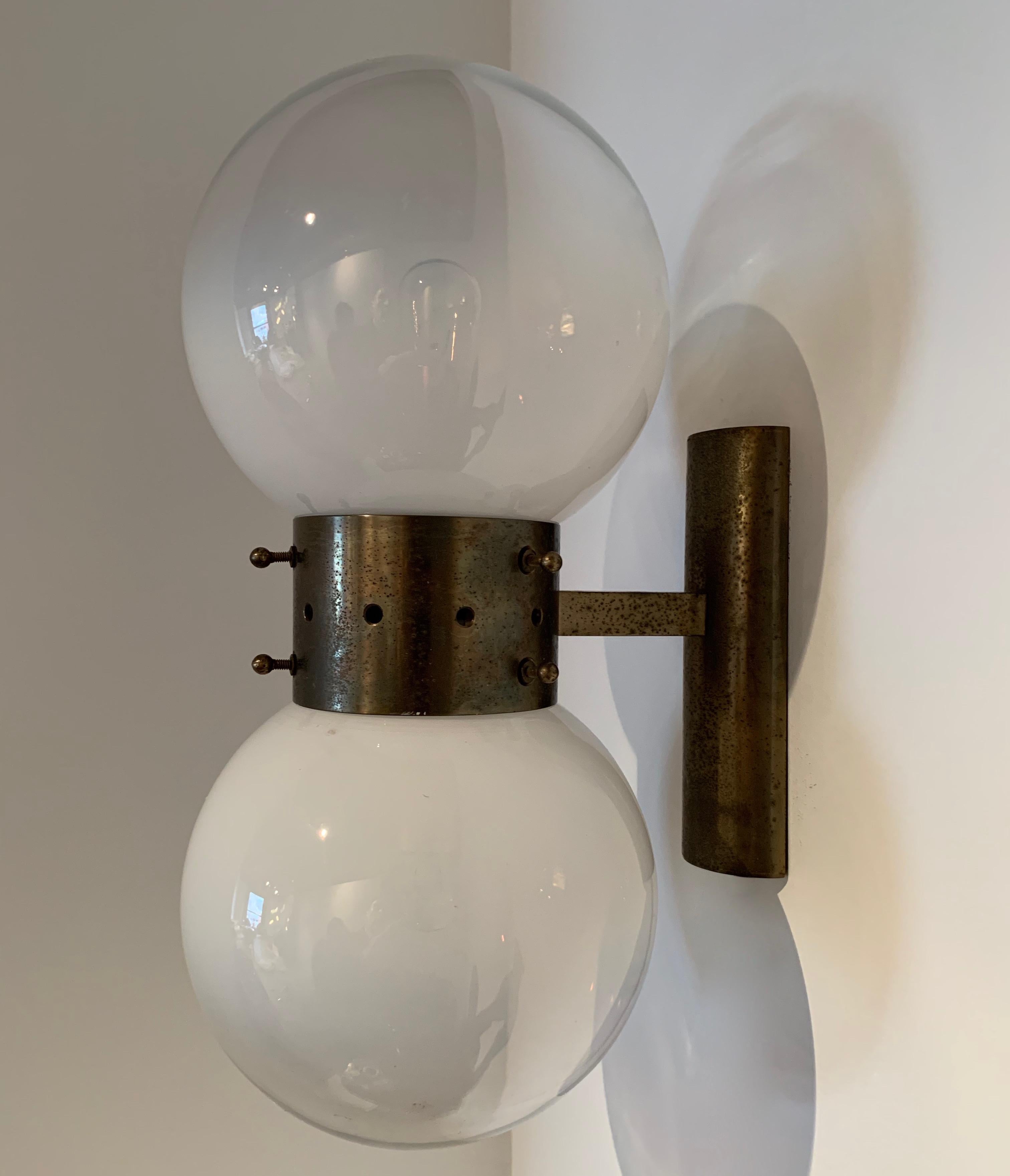 Patinated Pair of Vintage 1950s Murano Glass Orb Wall Sconces