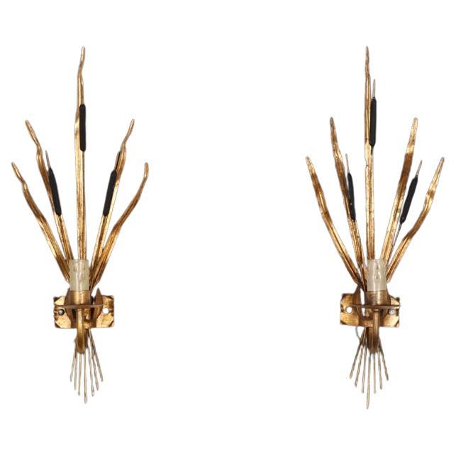 Pair of Vintage 1950’s Sheaf of Wheat Inspired Sconces