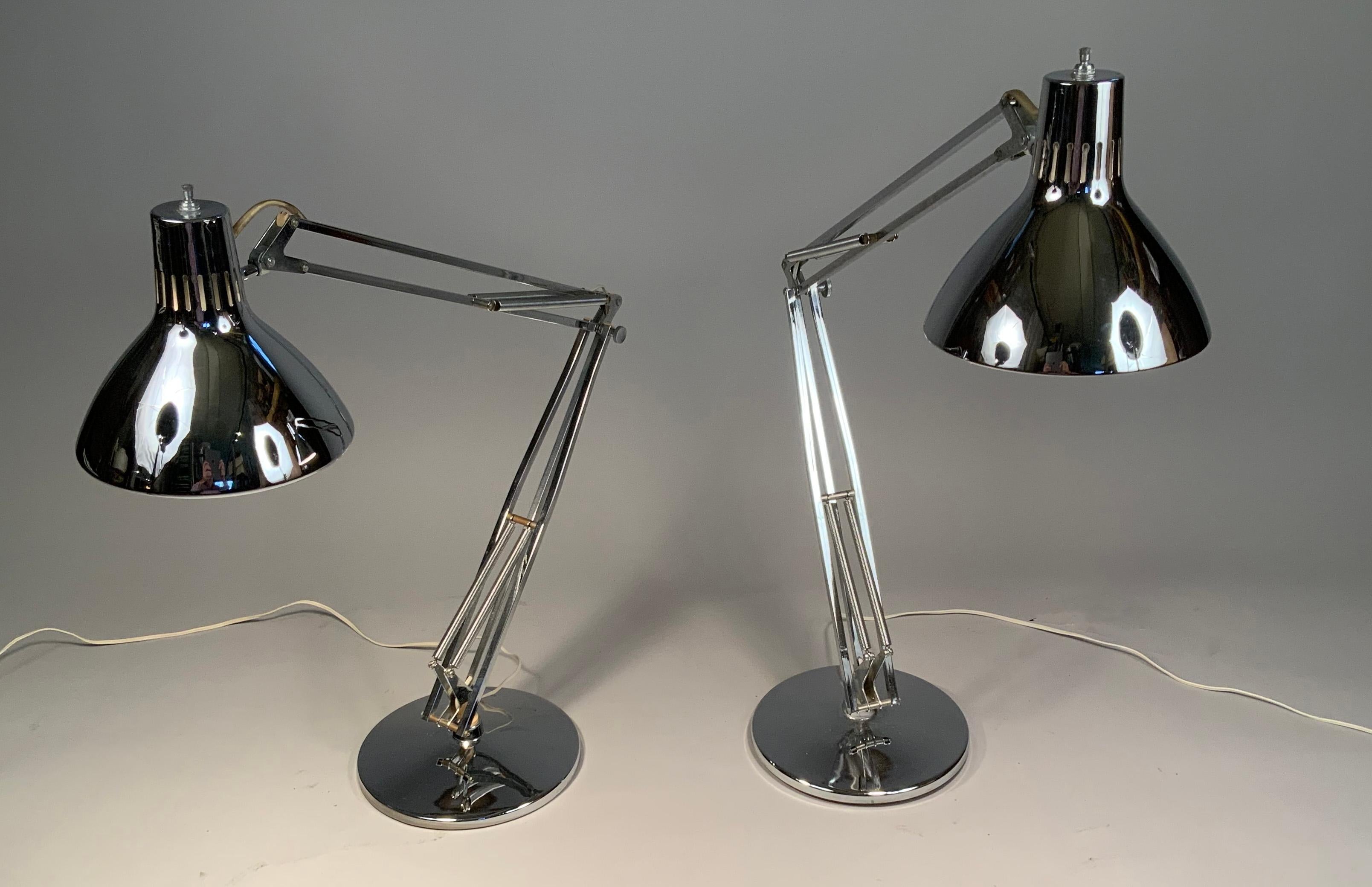 Mid-Century Modern Pair of Vintage 1960's Adjustable Chrome Lamps by Luxo