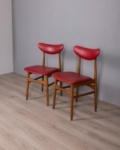 Pair of vintage 1960s chairs made of wood and leather, Italian design
