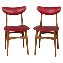 Pair of vintage 1960s chairs made of wood and leather, Italian design