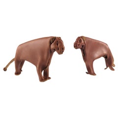 Pair of Vintage 1960s Leather Lionesses