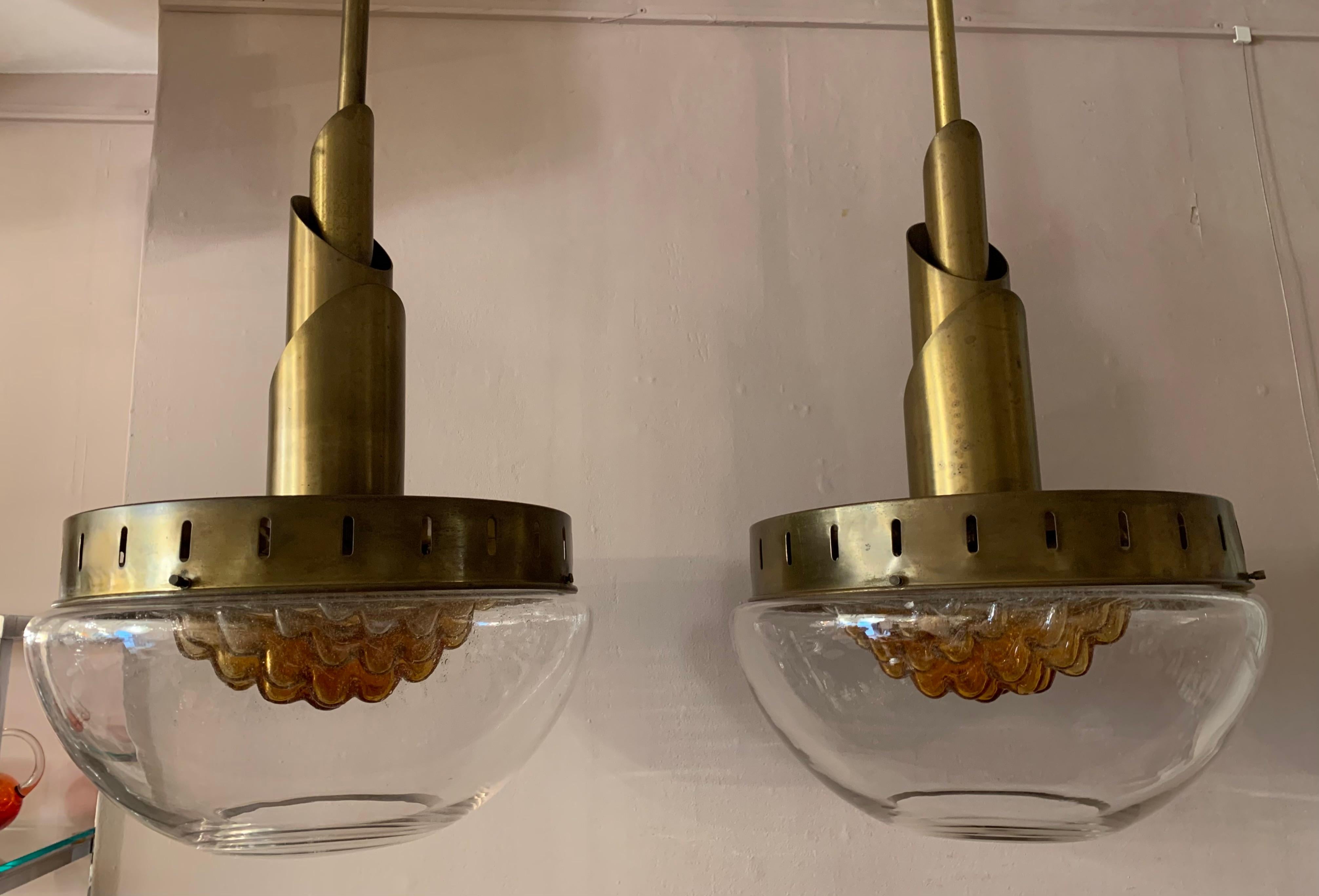Pair of Vintage 1960s Mazzega Murano Glass Hanging Pendant Lights by Carlo Nason 8