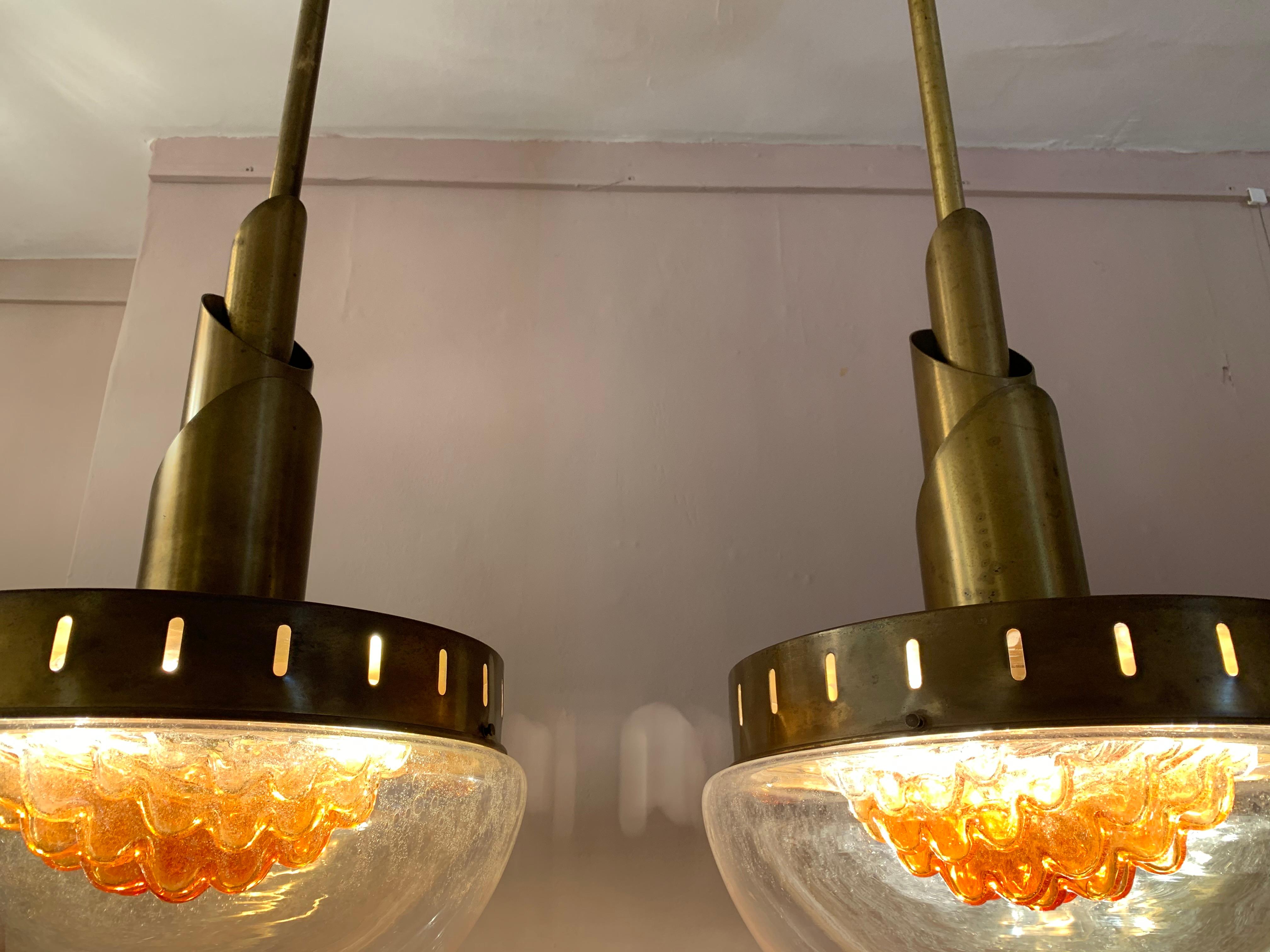 Mid-Century Modern Pair of Vintage 1960s Mazzega Murano Glass Hanging Pendant Lights by Carlo Nason
