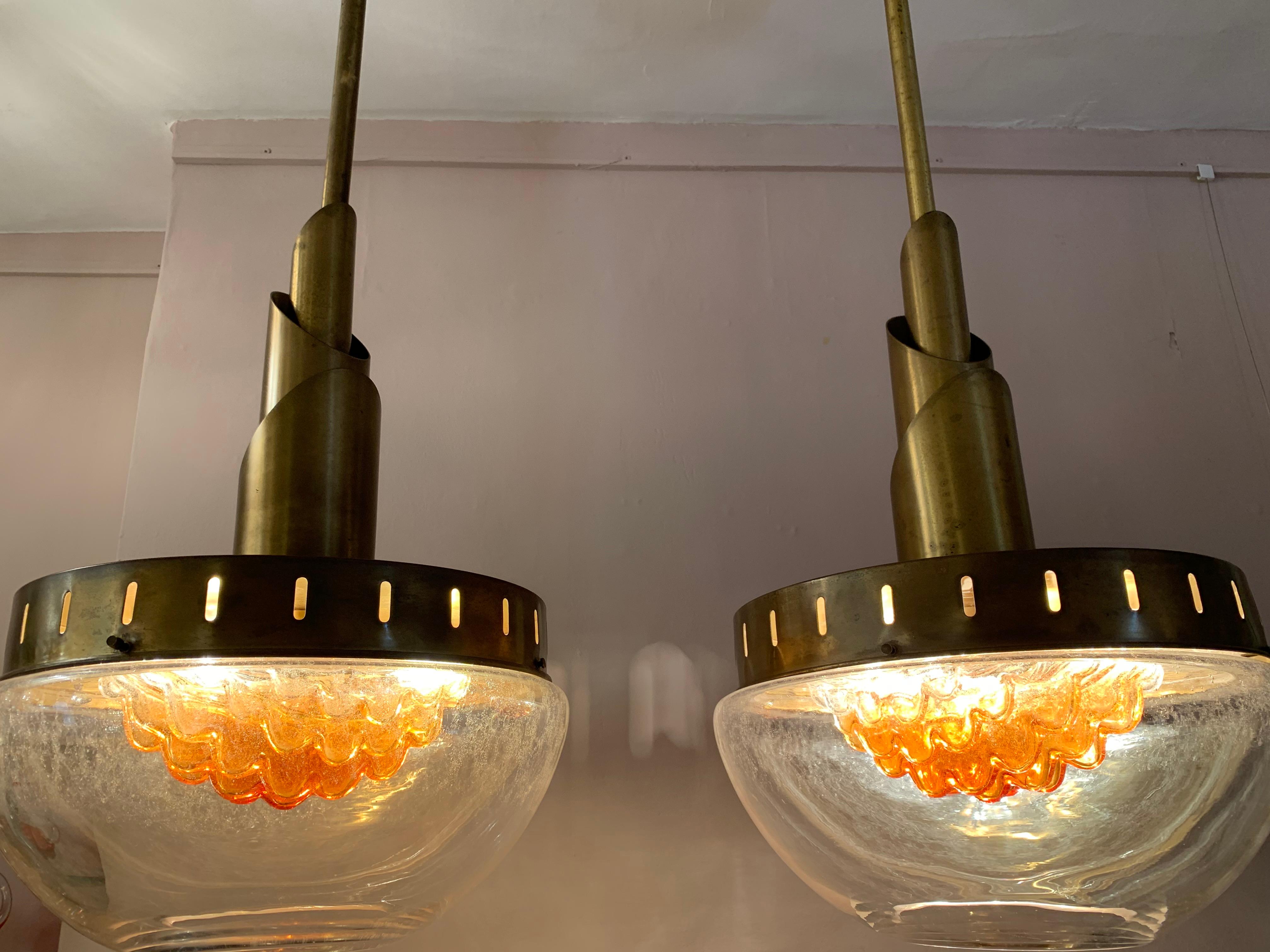 Pair of Vintage 1960s Mazzega Murano Glass Hanging Pendant Lights by Carlo Nason In Good Condition In London, GB