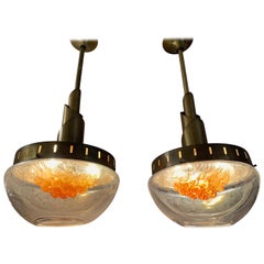 Pair of Vintage 1960s Mazzega Murano Glass Hanging Pendant Lights by Carlo Nason