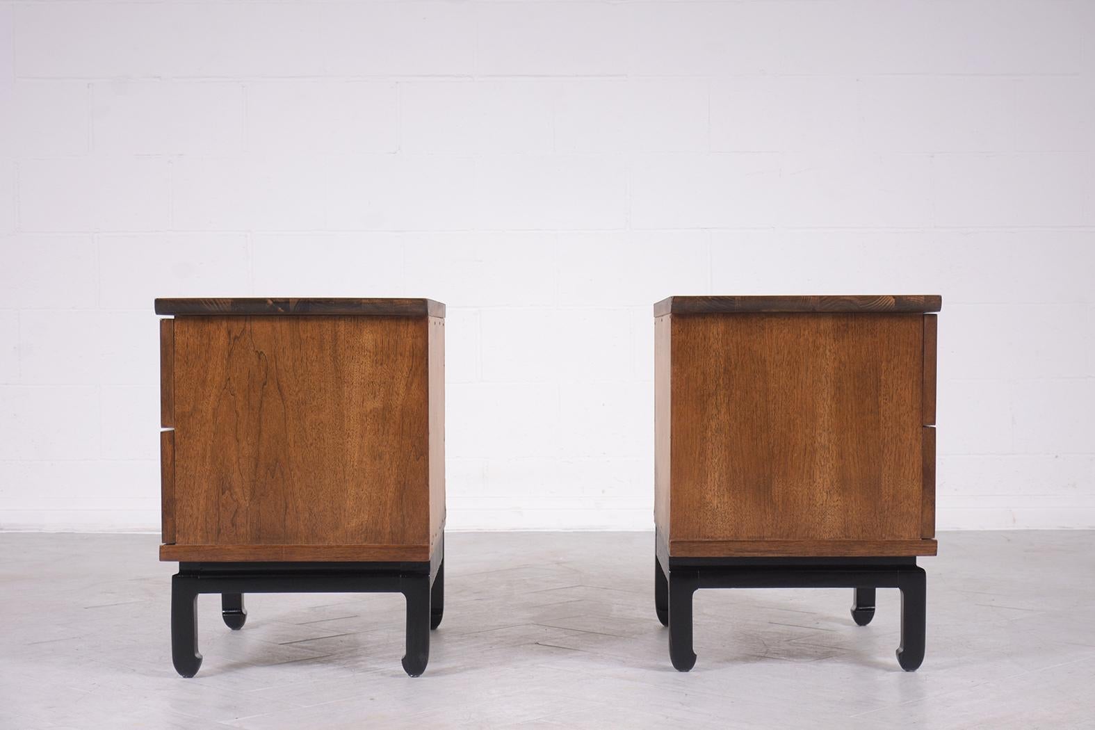Vintage American of Martinsville Walnut Nightstands with Leather & Brass Accents For Sale 6