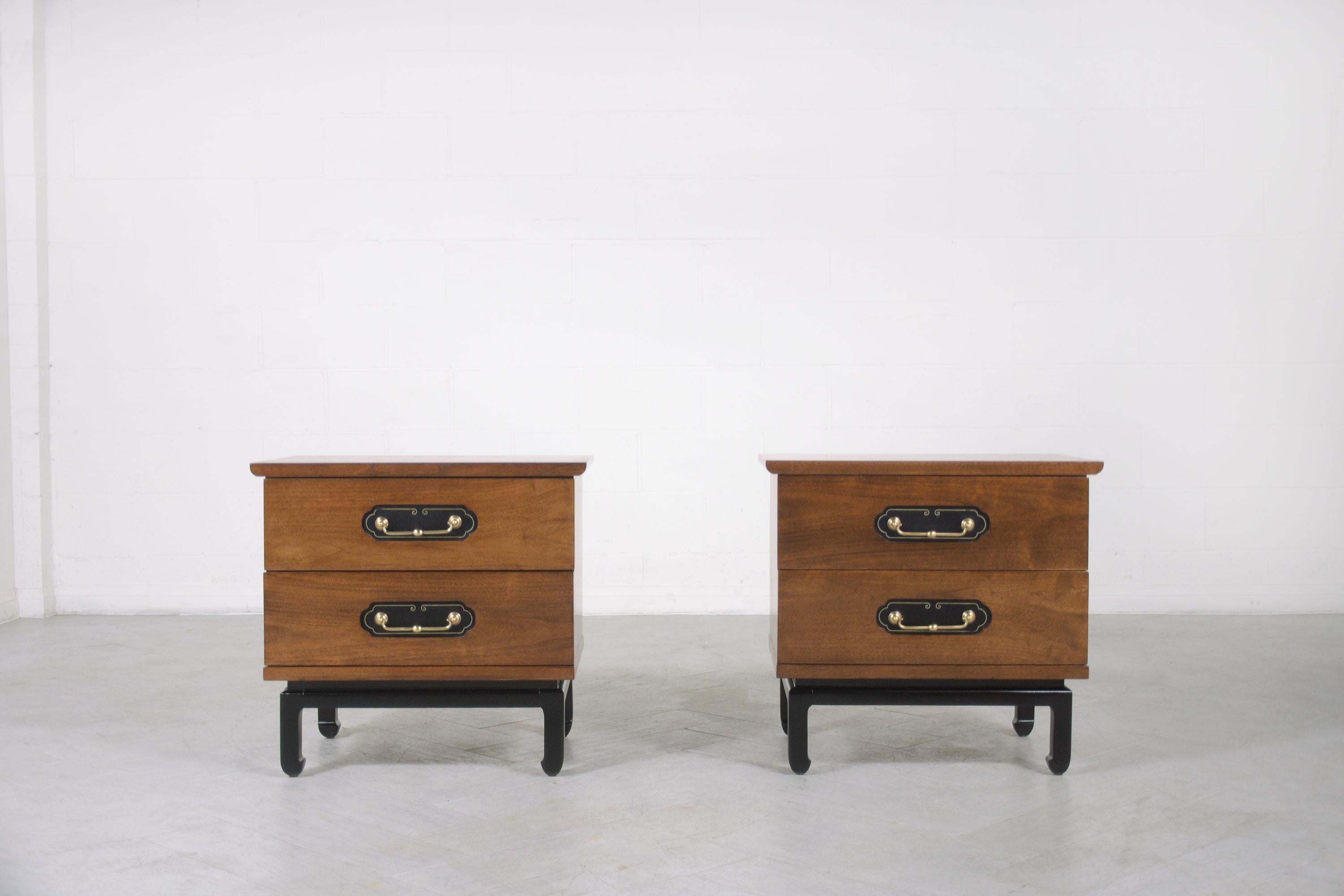 Mid-Century Modern Vintage American of Martinsville Walnut Nightstands with Leather & Brass Accents For Sale