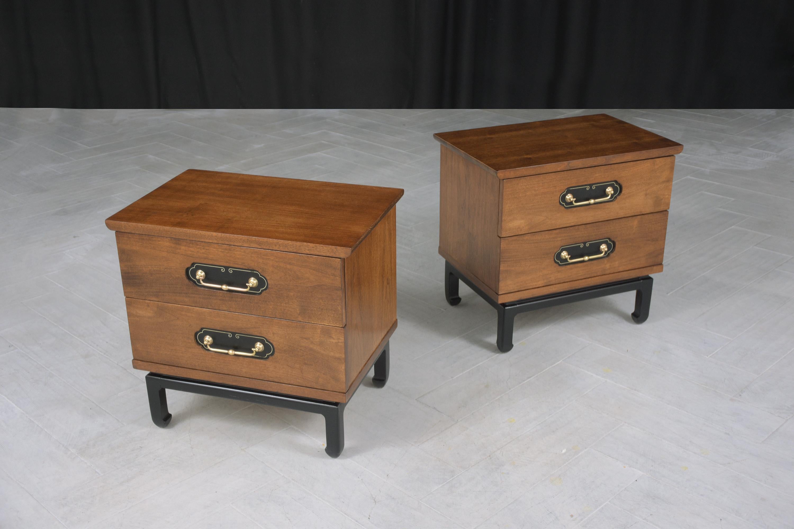 Vintage American of Martinsville Walnut Nightstands with Leather & Brass Accents For Sale 5