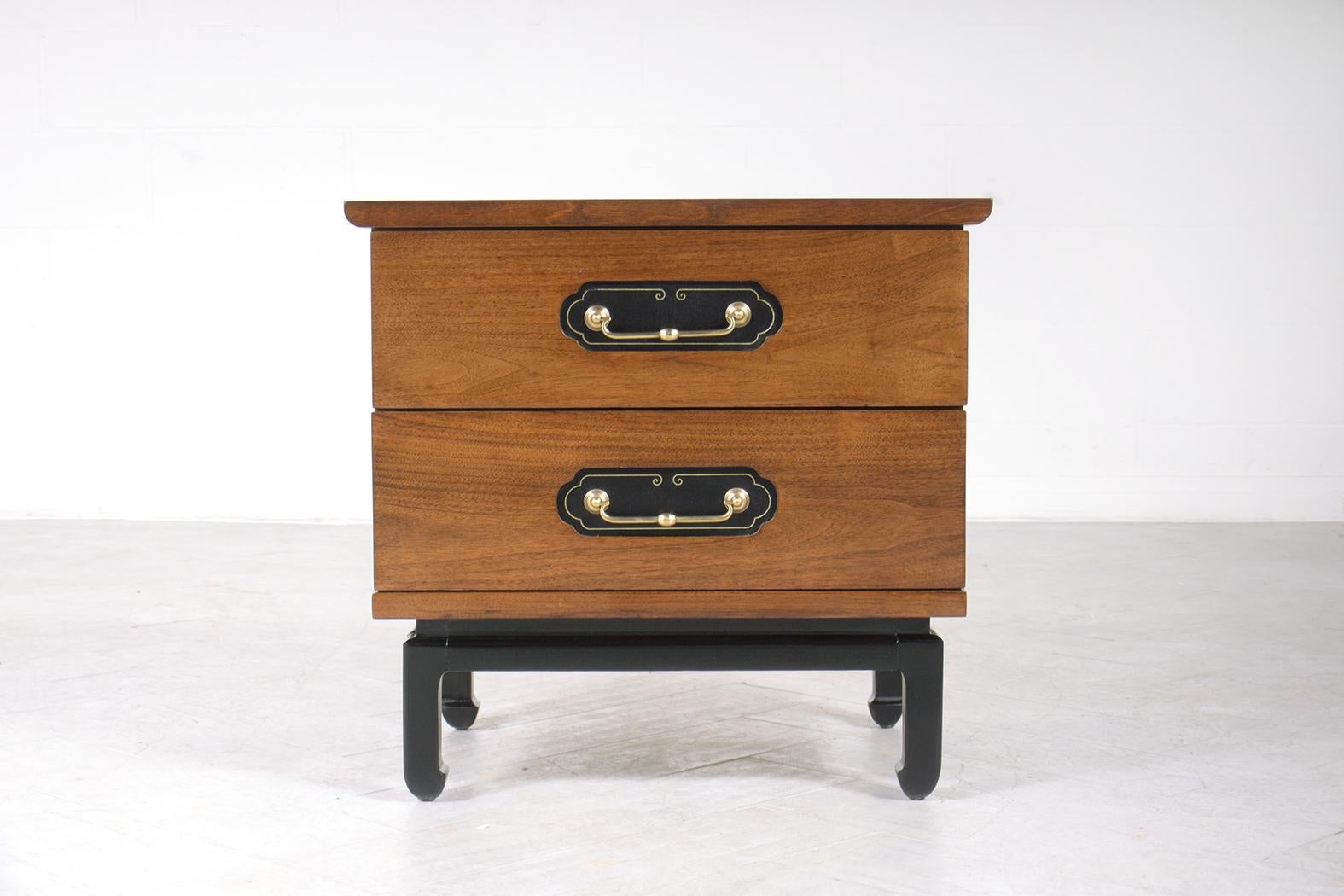 Mid-20th Century Vintage American of Martinsville Walnut Nightstands with Leather & Brass Accents For Sale