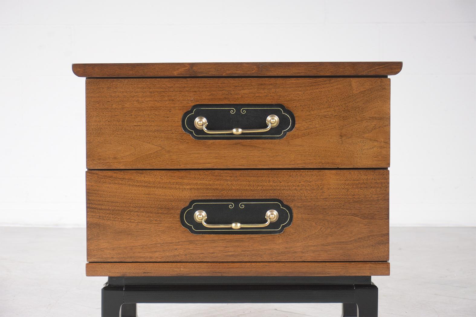 Vintage American of Martinsville Walnut Nightstands with Leather & Brass Accents For Sale 1