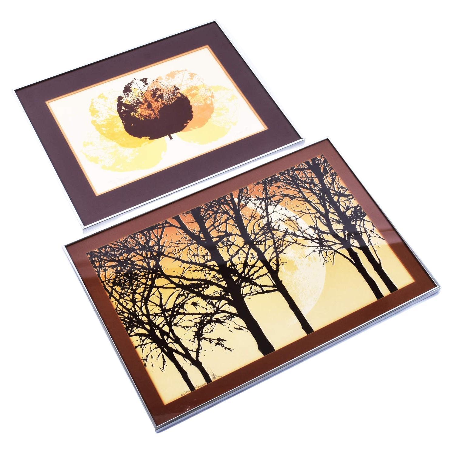 Pair of Vintage 1970s Arboreal Signed Limited Edition Prints with Trees For Sale