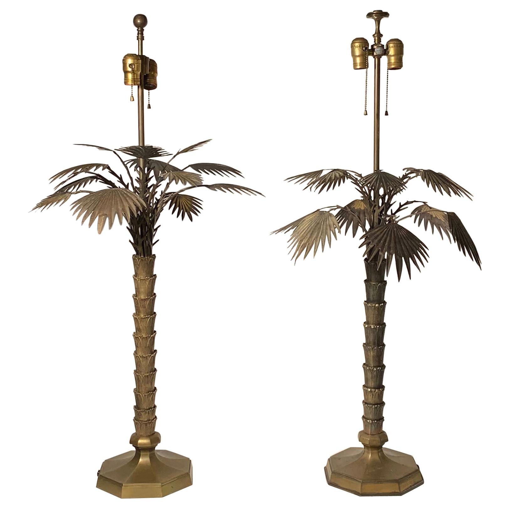 Paar Vintage 1970er Messing Chapman Palm Lampen (Hollywood Regency) im Angebot