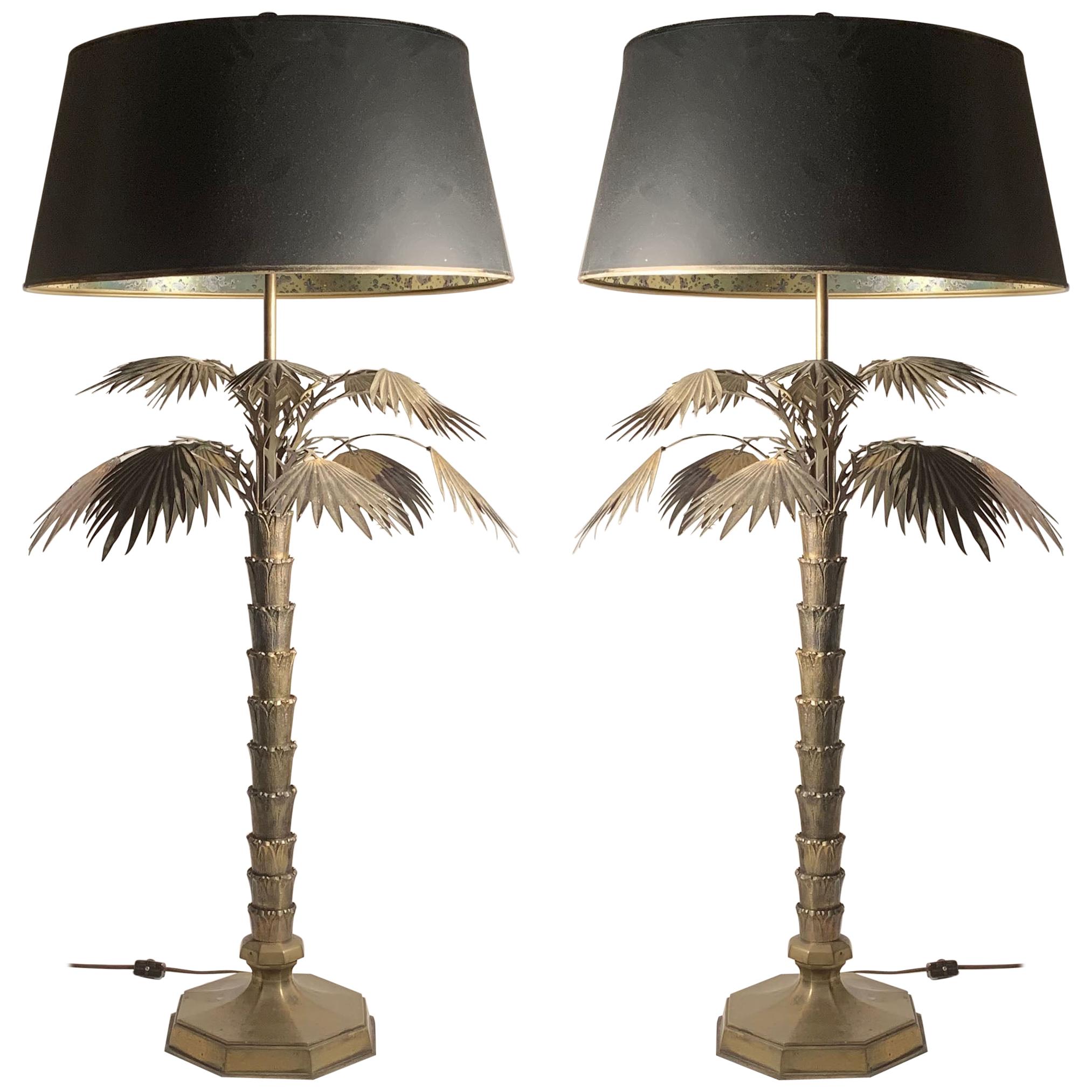Pair of Vintage 1970s Brass Chapman Palm Lamps