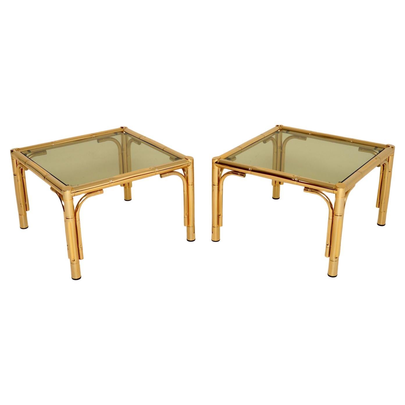 Pair of Vintage 1970's Brass Faux Bamboo Side / Coffee Tables