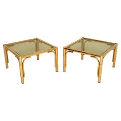 Pair of Vintage 1970's Brass Faux Bamboo Side / Coffee Tables