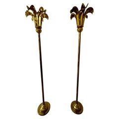 Pair of Vintage 1970s Brass Palm Tree Torchère Floor Lamps by Hart Associates