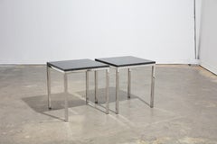 Pair of Vintage 1970's Chrome and Granite Side Tables