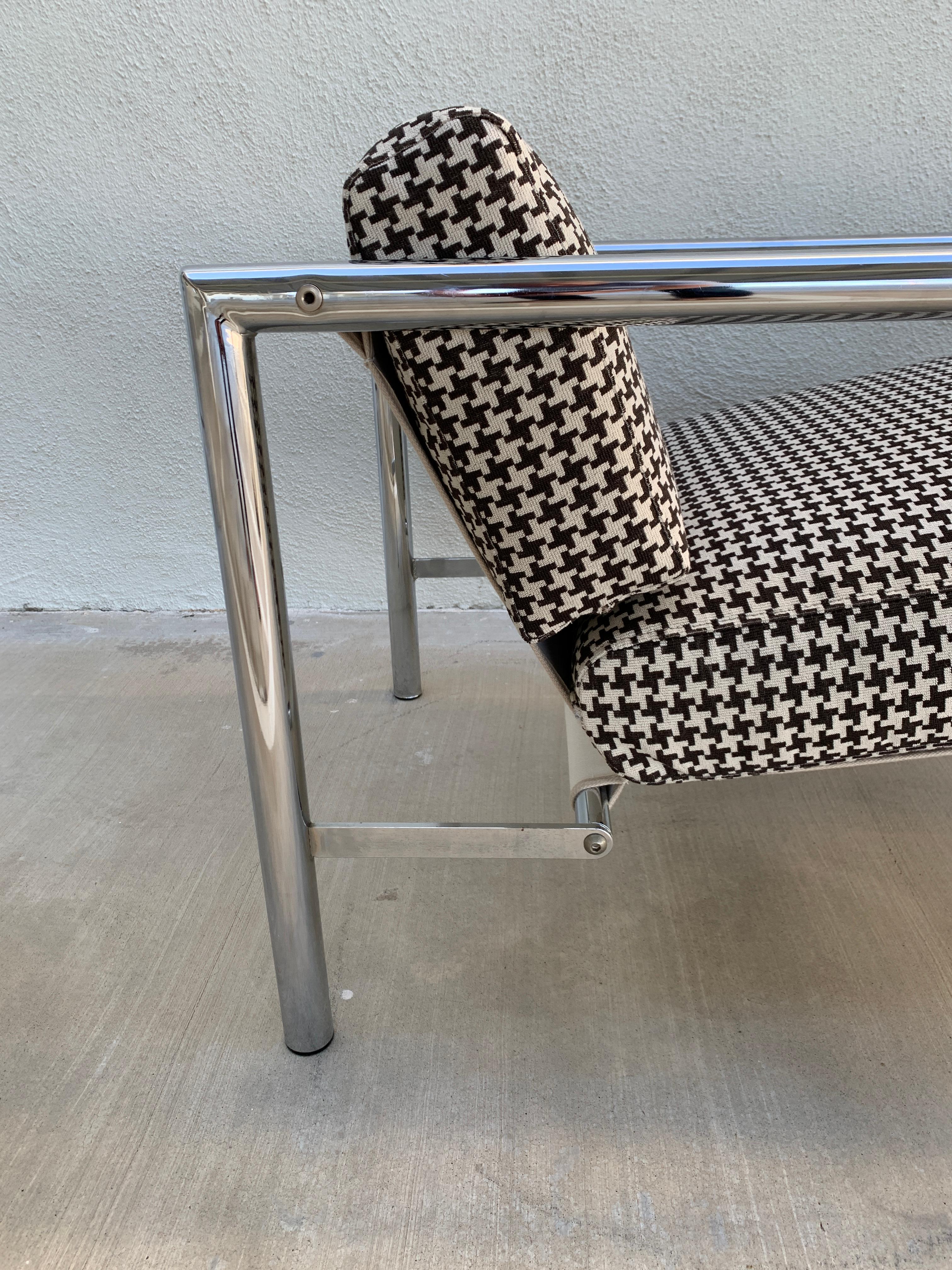 American Pair of Vintage 1970s Chrome Chairs in Houndstooth
