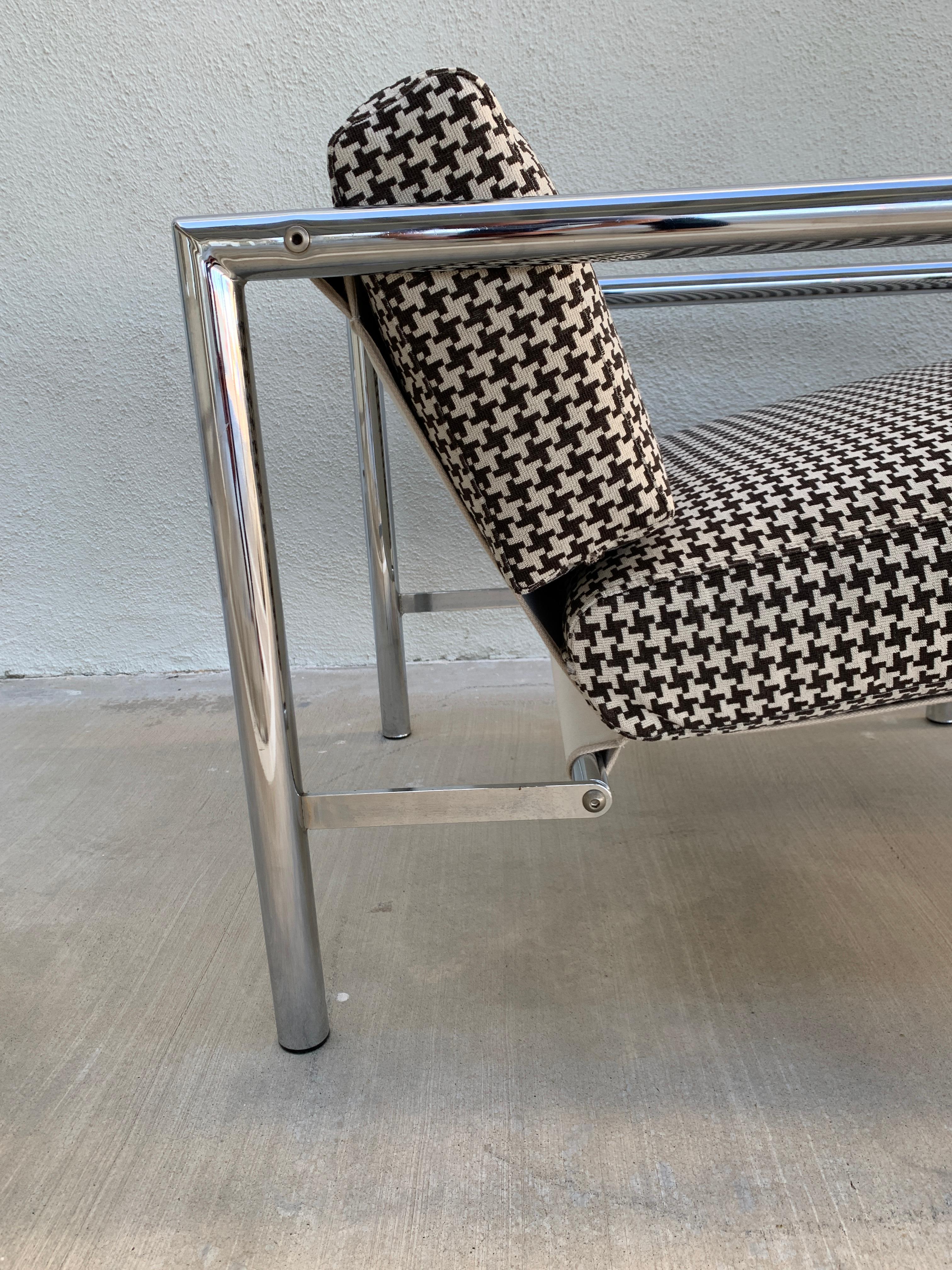 Machine-Made Pair of Vintage 1970s Chrome Chairs in Houndstooth