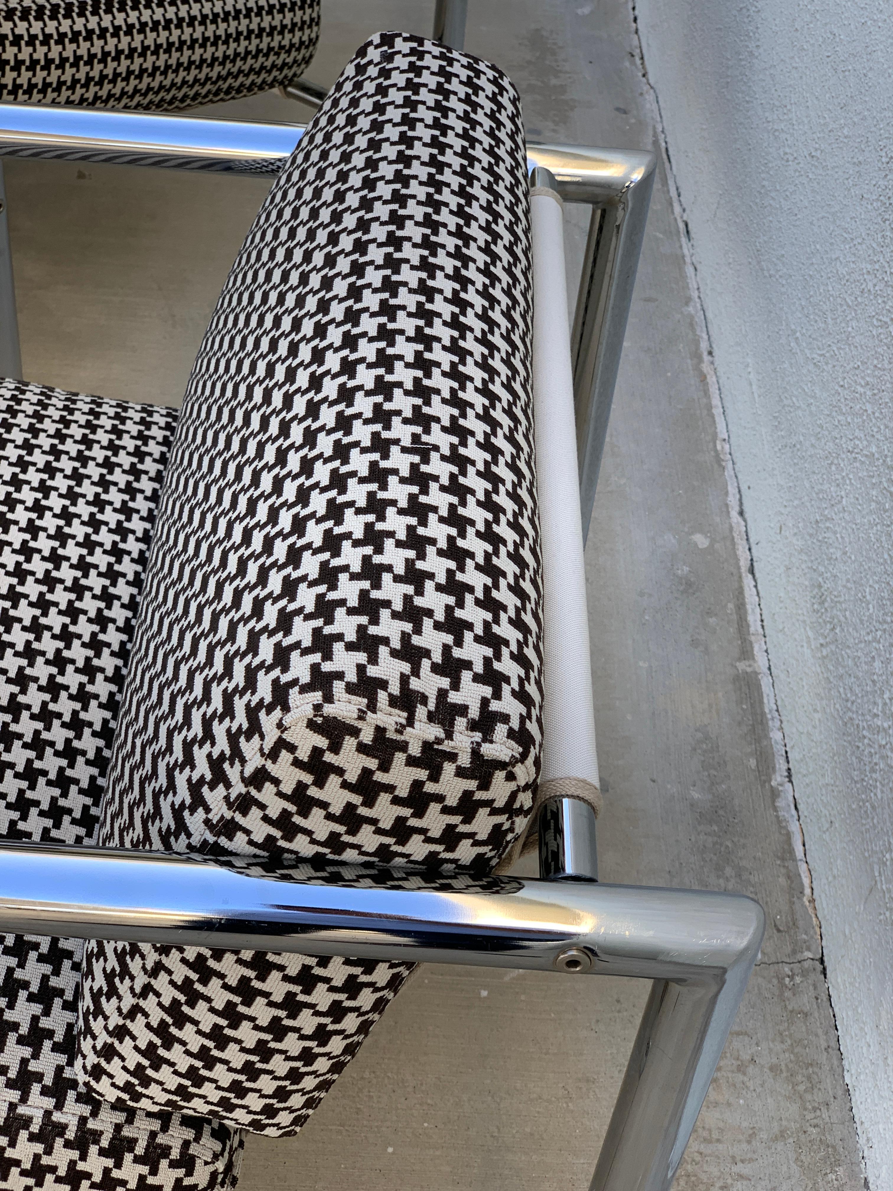 Upholstery Pair of Vintage 1970s Chrome Chairs in Houndstooth