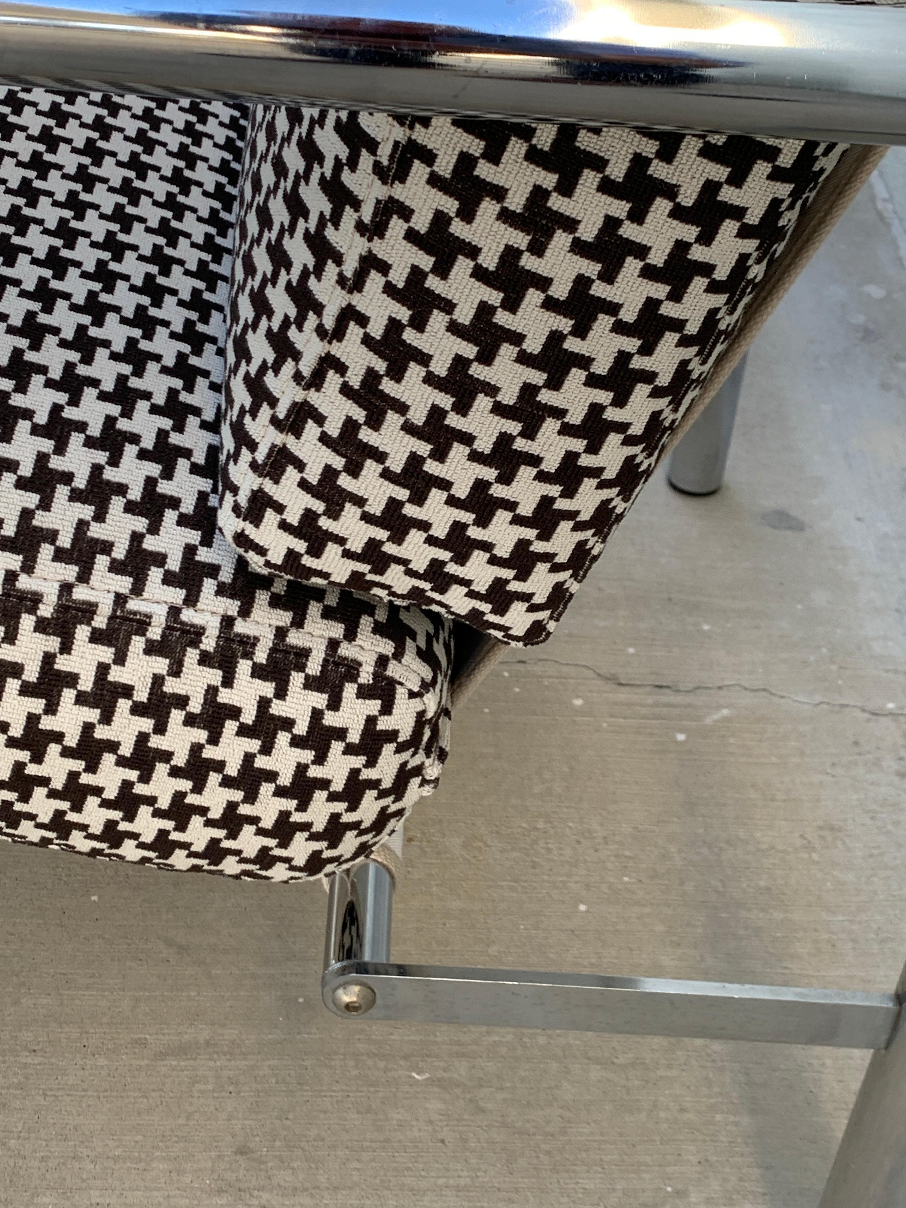 Pair of Vintage 1970s Chrome Chairs in Houndstooth 1