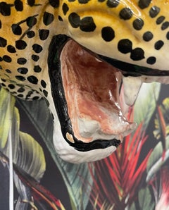 Pair of Vintage 1970s Italian Glazed Terracotta Leopard Wall Sculptures