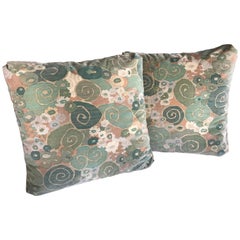 Pair of Vintage 1970s Jack Lenor Larsen Velvet Print Throw Pillows