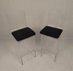 Pair of Vintage 1970s Lucite Swivel Bar Stools