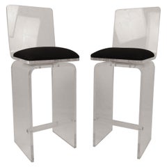 Pair of Vintage 1970s Lucite Swivel Bar Stools
