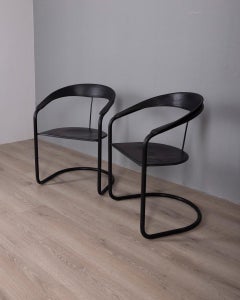 Pair of vintage 1970s metal and leather "canasta" chairs designed by Arrben